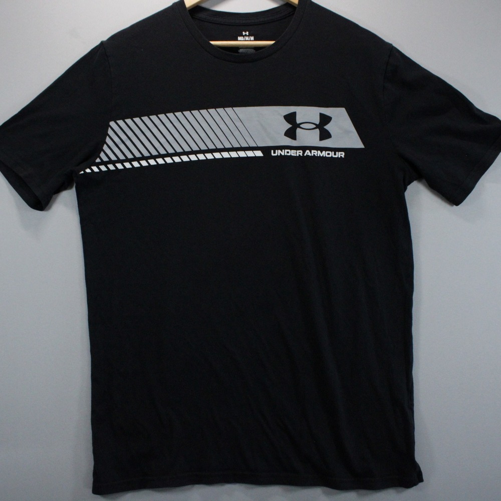 Under Armour Mens M Graphic T-Shirt Black Grey Chest Logo Loose Tactical Athlete